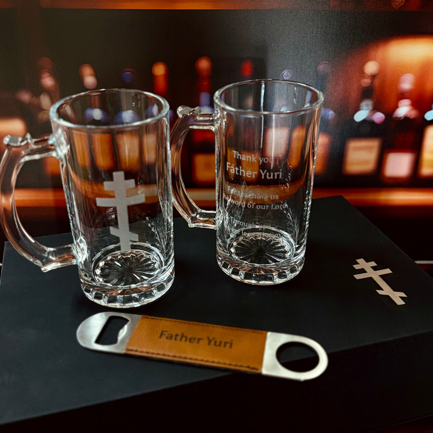 Custom Engraved Beer Mug Gift Set with Bottle Opener