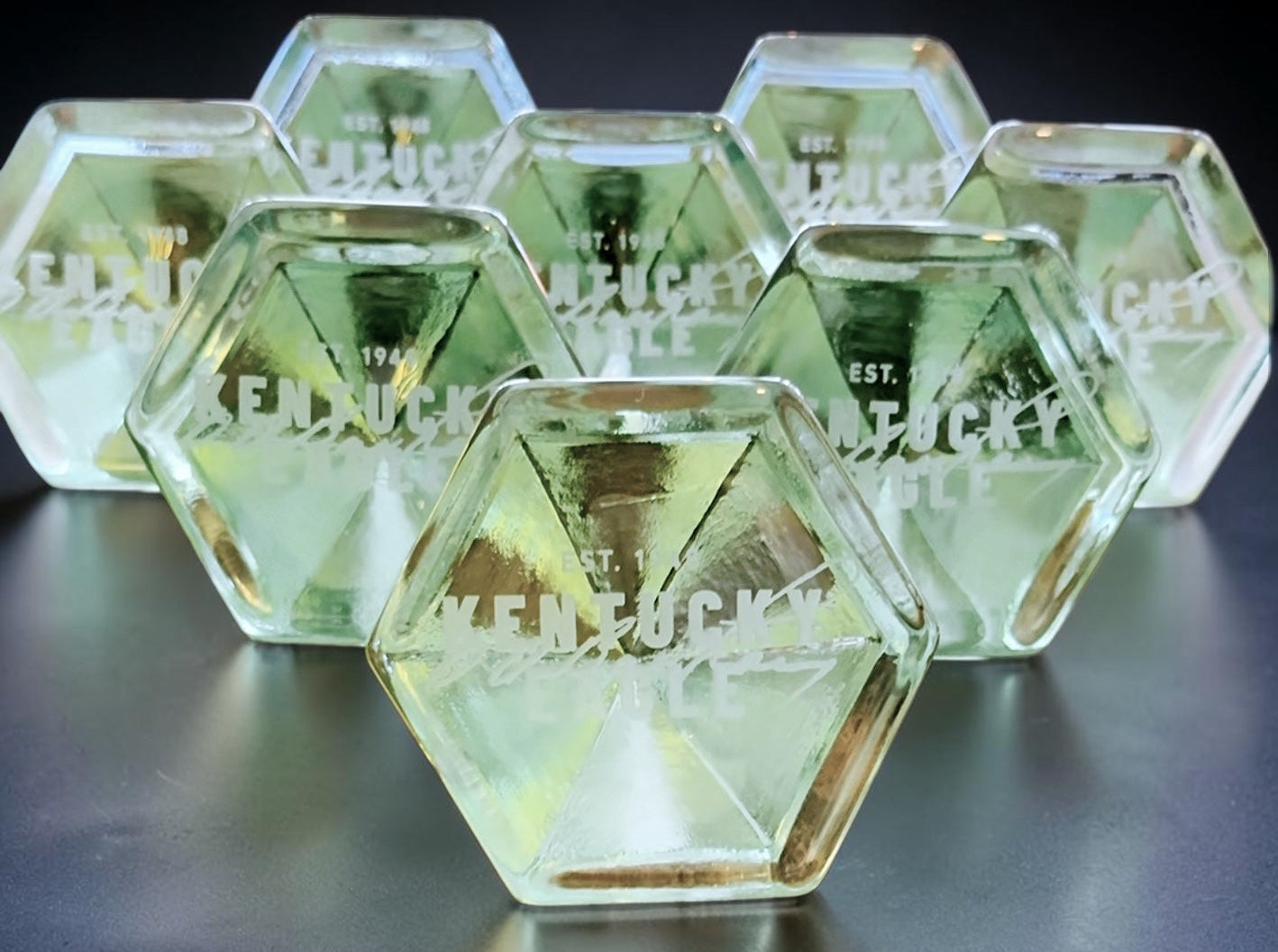 Matching custom glass recognition awards engraved by Foxwood Engraving