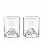 Whiskey glasses with mountain base featuring custom company logo engraving