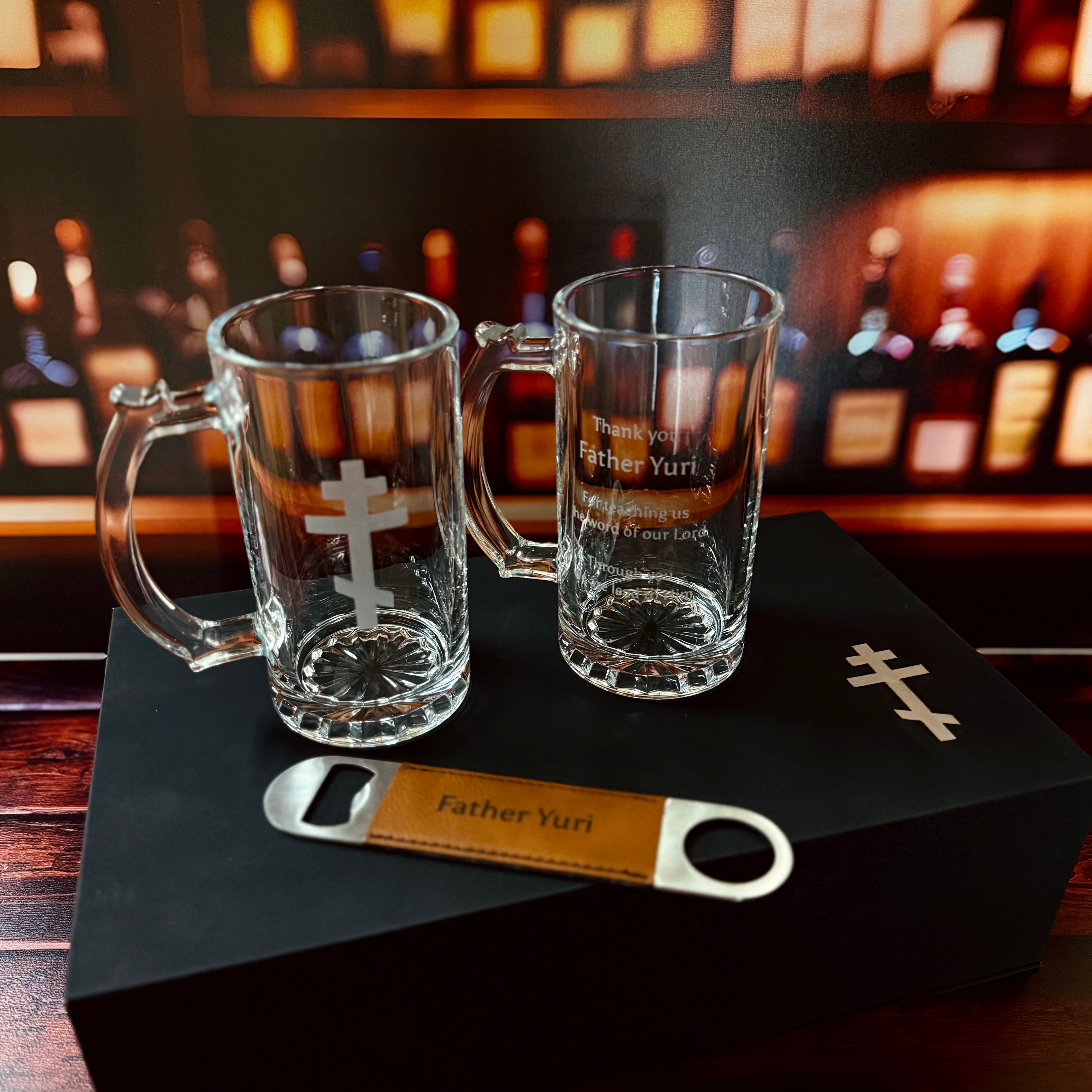 Custom Engraved Beer Mug Gift Set with Bottle Opener
