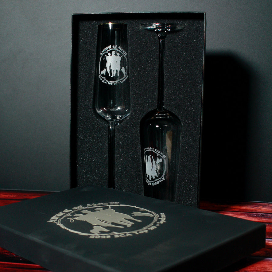 Pair of engraved champagne flutes, perfect for gifting