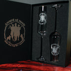 Champagne flutes engraved with corporate award logo