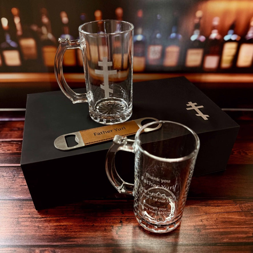 Custom Engraved Beer Mug Gift Set with Bottle Opener