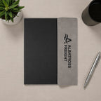 Executive notebook with engraved or UV printed company logo on vegan leather cover.