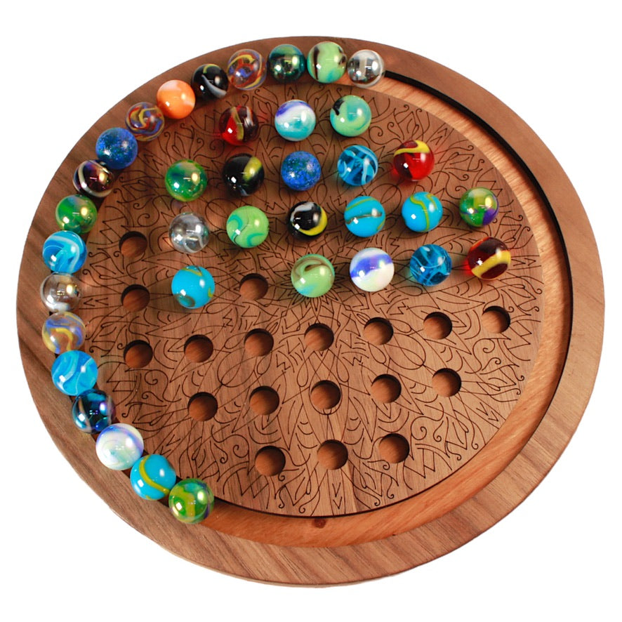 Foxwood Engraving handmade solitaire game with engraved wooden board.