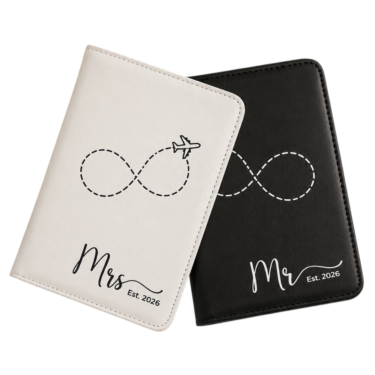 Matching passport holders designed for honeymoon travel.