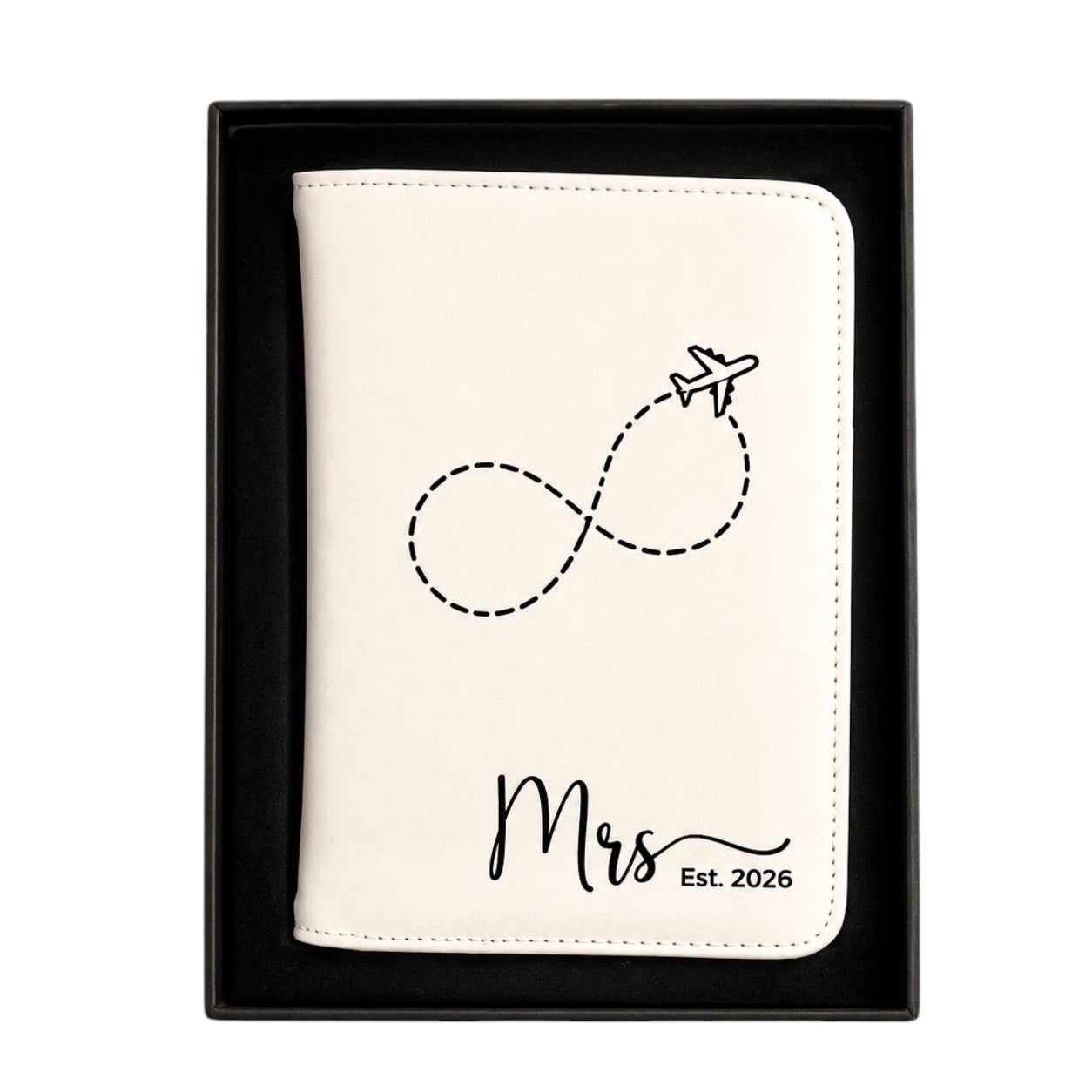 Custom engraved travel sets for honeymoon including luggage tags and passport holders.