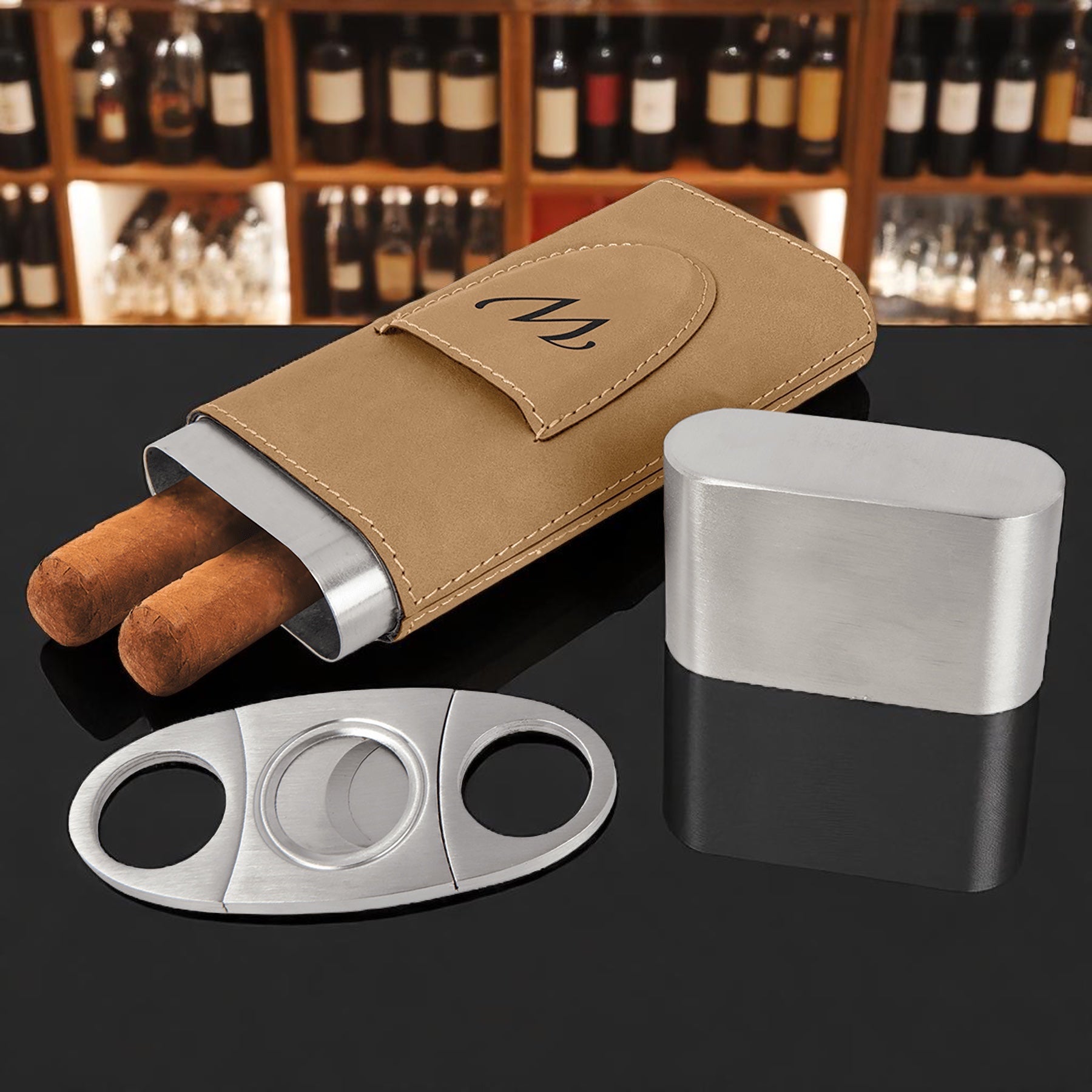 Custom Cigar Case with Cutter – Personalized Leather Gift Set