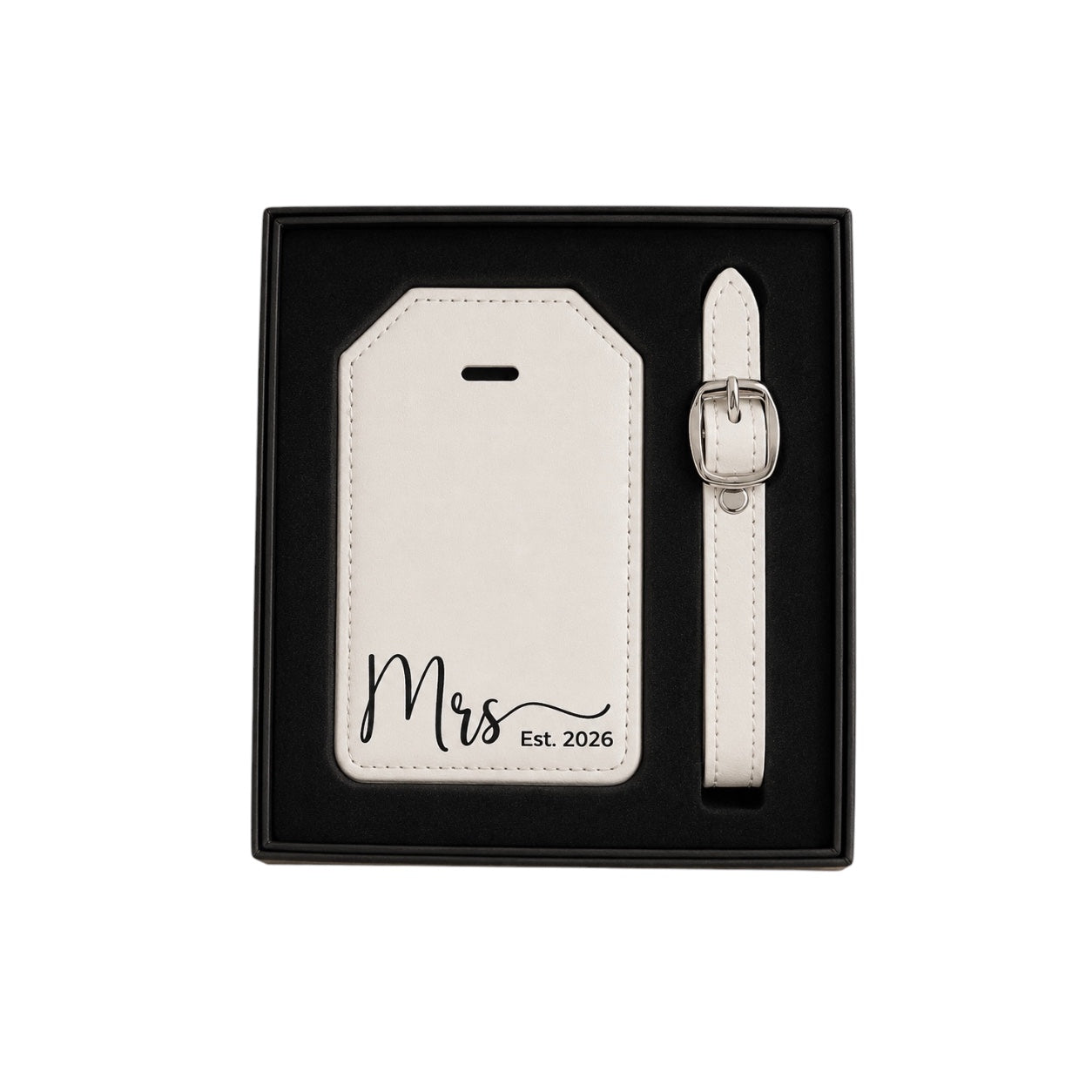 White Mr and Mrs travel accessories set for wedding or honeymoon gifting.