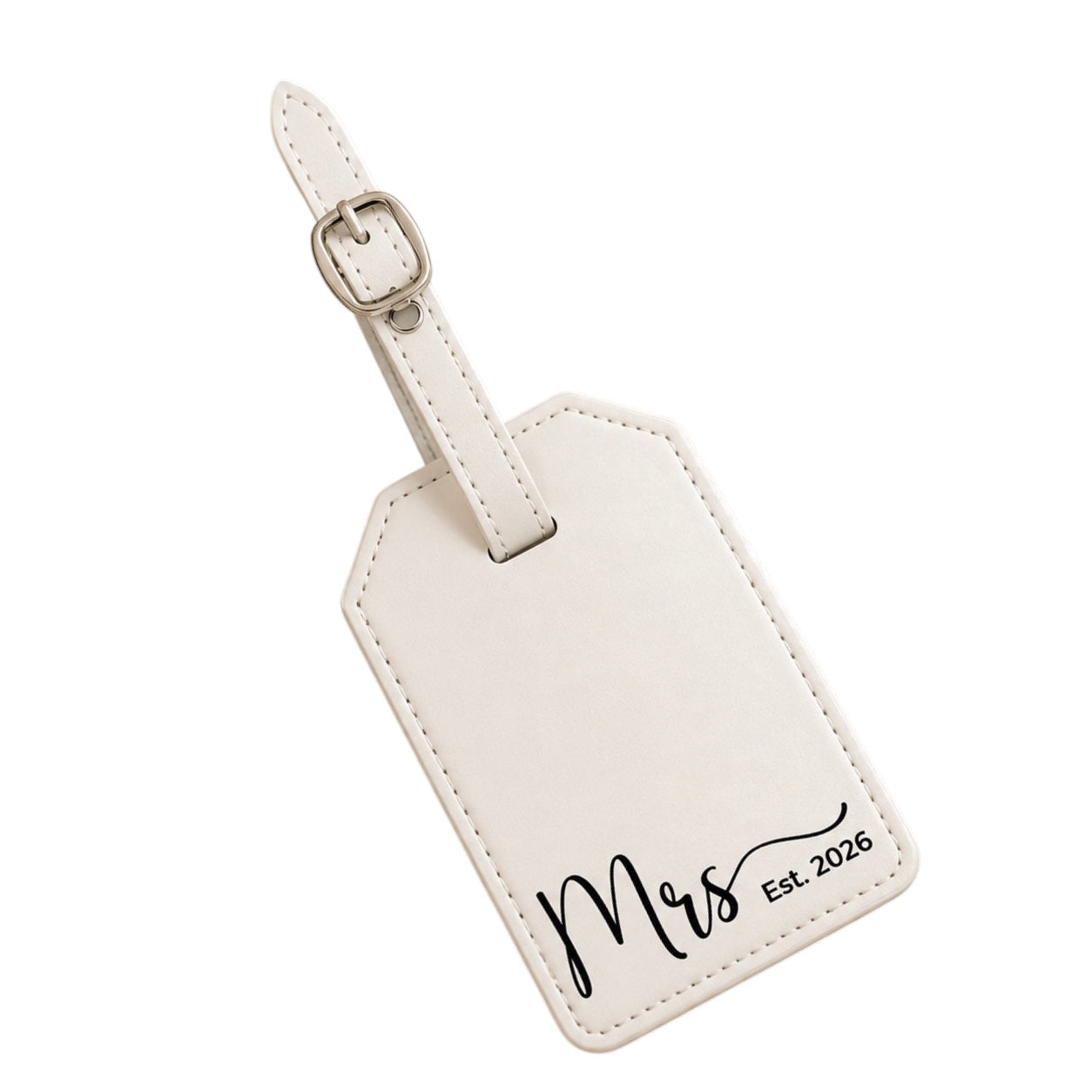 Coordinated Mr and Mrs luggage tags for wedding or honeymoon travel.