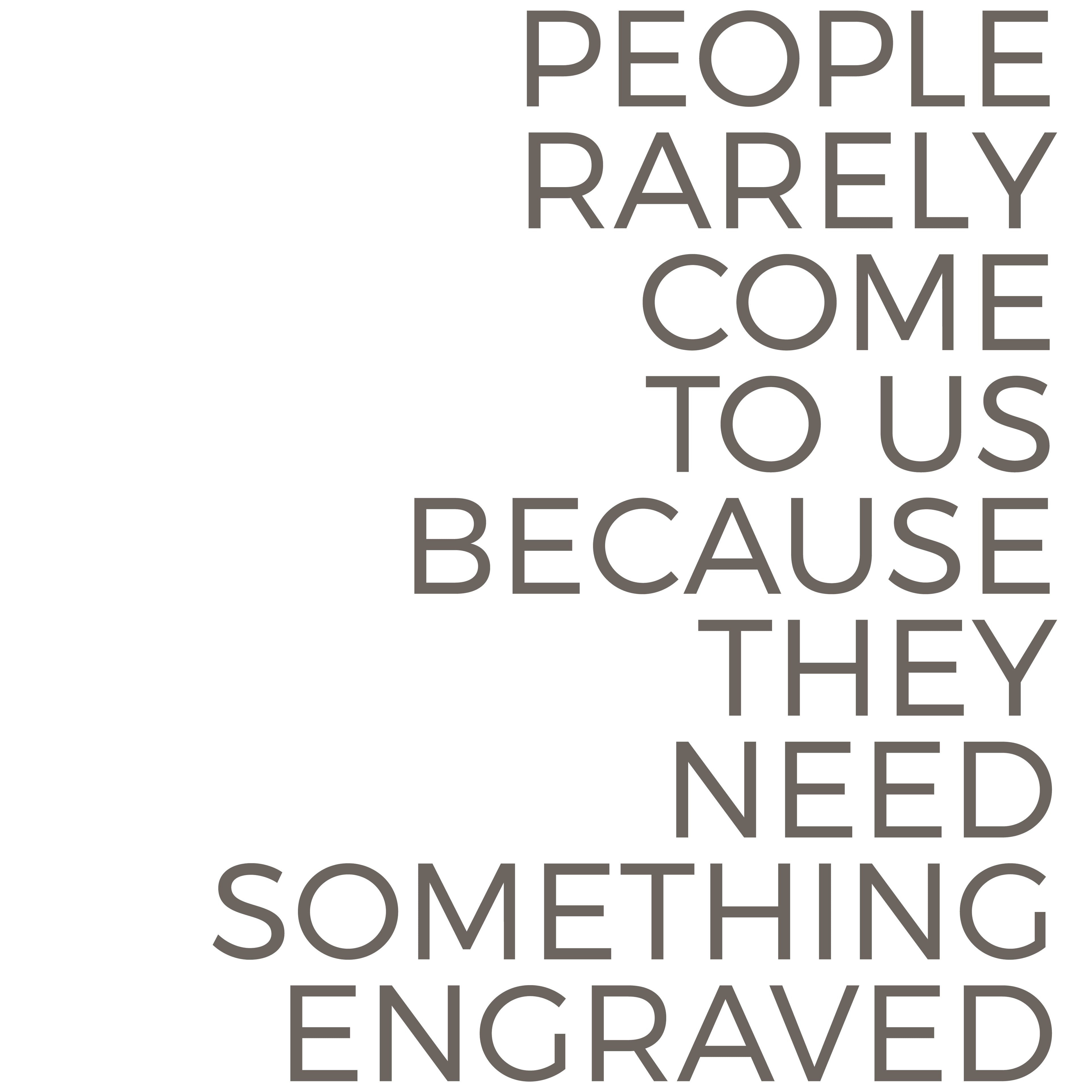 Foxwood Engraving brand statement explaining that customers come to celebrate milestones, recognition, weddings, retirement gifts, and meaningful life moments—not simply for engraving.