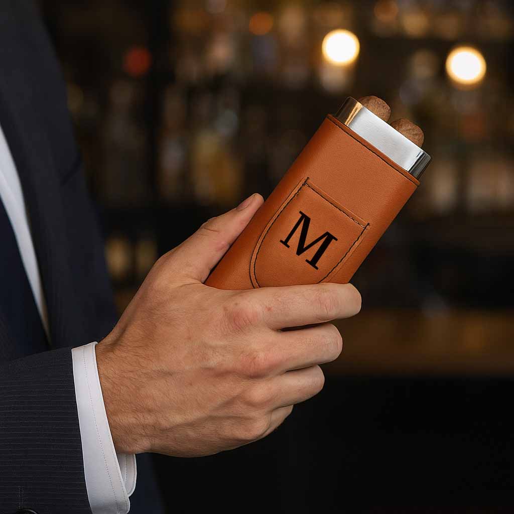Custom Cigar Case with Cutter – Personalized Leather Gift Set