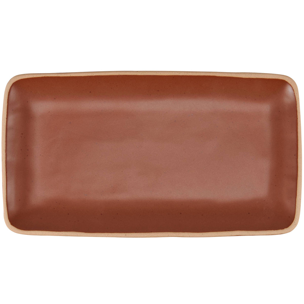 Rustic ceramic serving tray with bare rim and handcrafted texture.