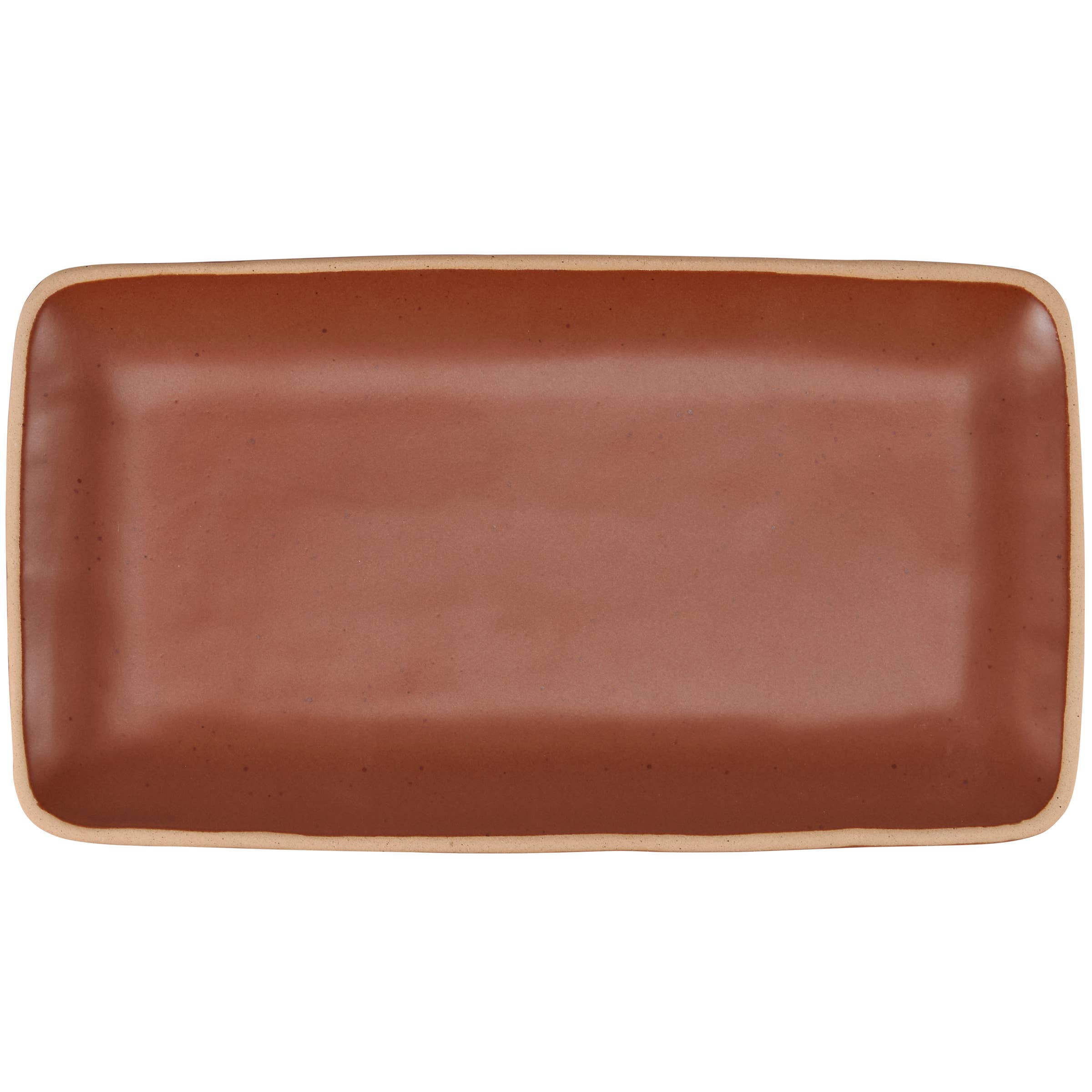 Rustic ceramic serving tray with bare rim and handcrafted texture.