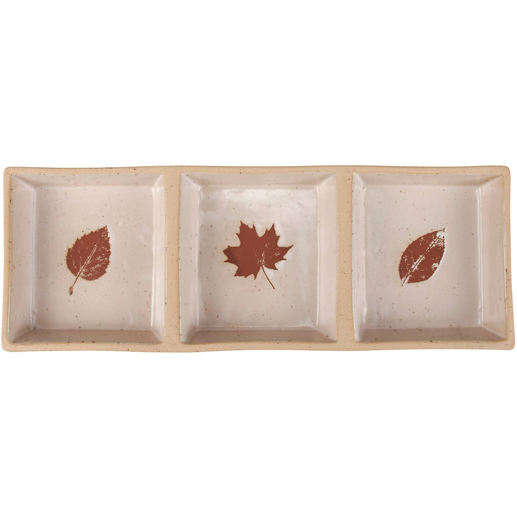 Seasonal ceramic serving tray with three compartments for snacks