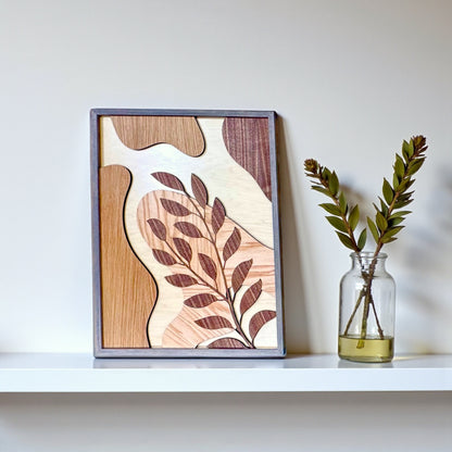 Layered Wood Botanical Wall Art Trio – Handcrafted Nature-Inspired Panels