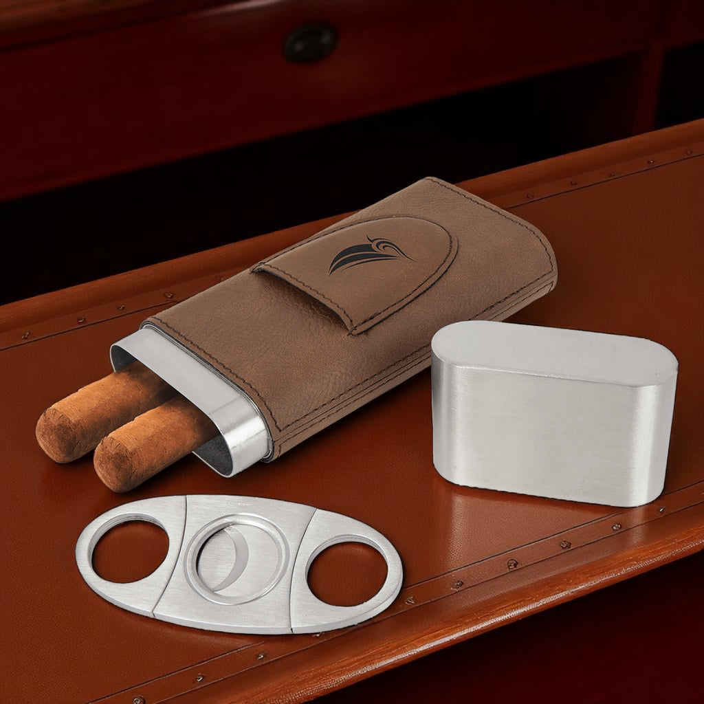 Custom Cigar Case with Cutter – Personalized Leather Gift Set